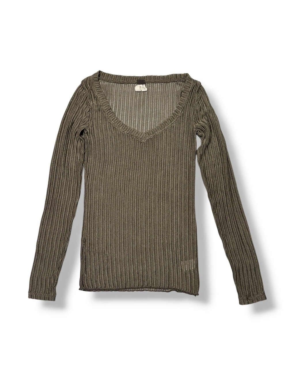 WE THE FREE Olive Green Wide Ribbed Stretch Knit Layering Top Size Small - Picture 10 of 11